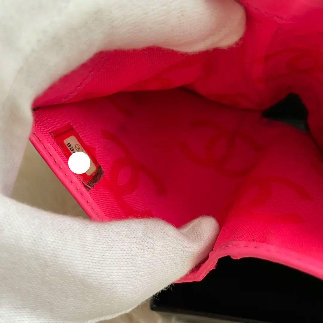 シャネル CHANEL 二つ折り 財布 カンボンライン ピンク 黒 がま口