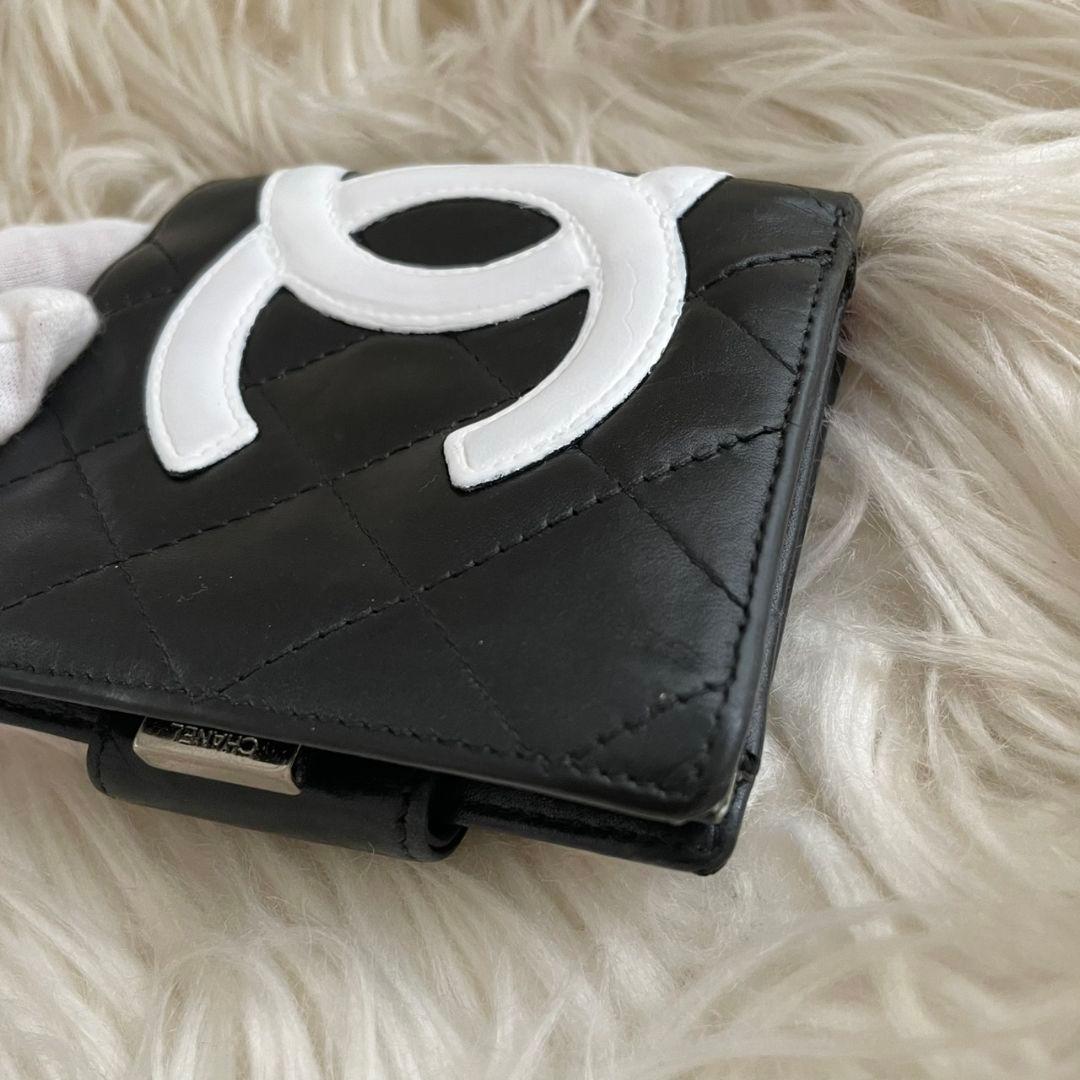 シャネル CHANEL 二つ折り 財布 カンボンライン ピンク 黒 がま口