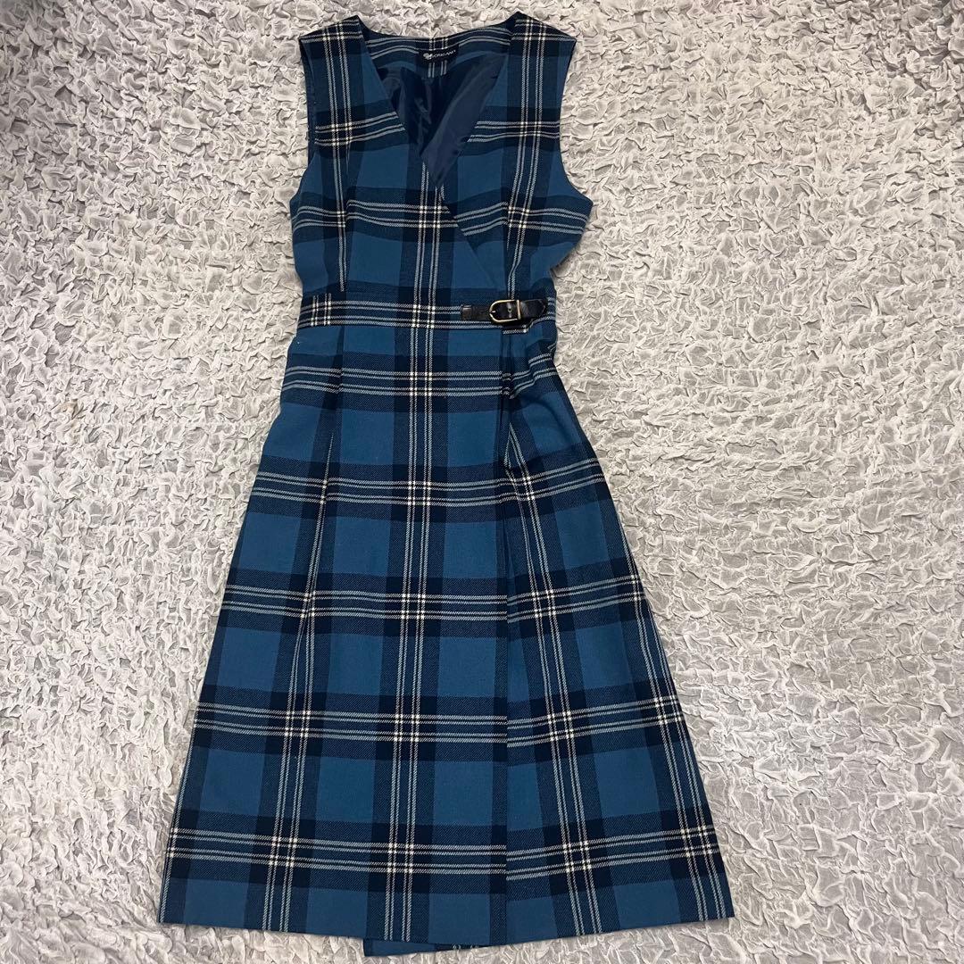 ヨークランド YORKLAND チェック柄 ラップワンピース 9AR(M)ウール