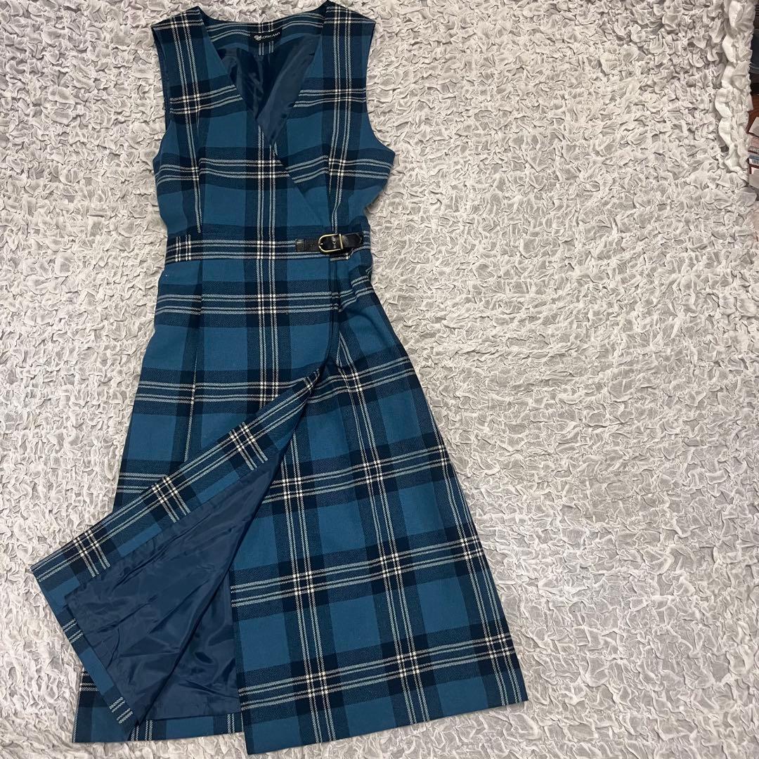 ヨークランド YORKLAND チェック柄 ラップワンピース 9AR(M)ウール