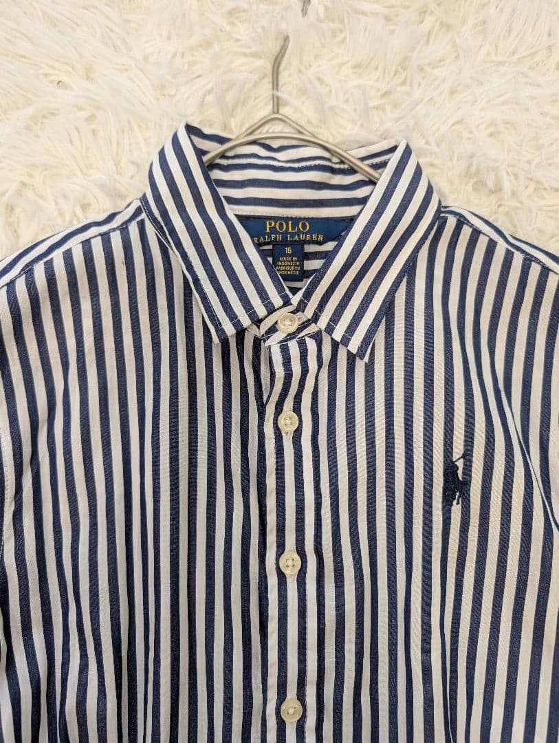 美品✨️ポロ ラルフローレン ストライプ 長袖 シャツワンピース ネイビー