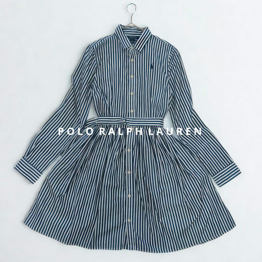 美品✨️ポロ ラルフローレン ストライプ 長袖 シャツワンピース ネイビー