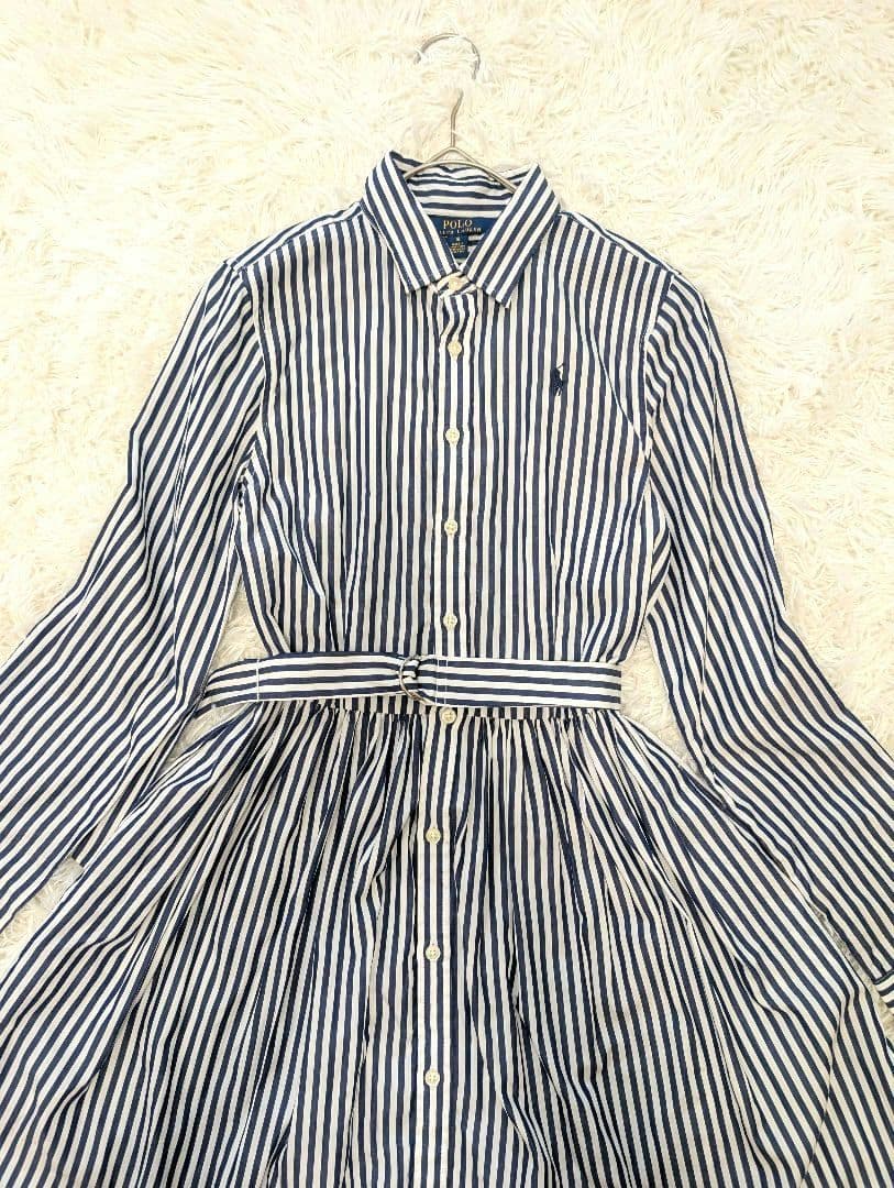 美品✨️ポロ ラルフローレン ストライプ 長袖 シャツワンピース ネイビー