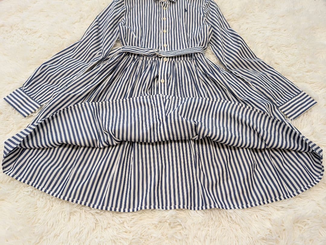 美品✨️ポロ ラルフローレン ストライプ 長袖 シャツワンピース ネイビー
