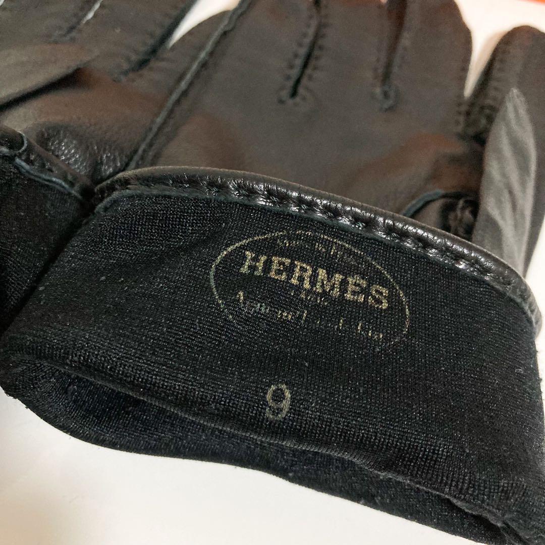 エルメス　HERMES　ラムスキン　セリエボタン　グローブ　ブラック　サイズ9