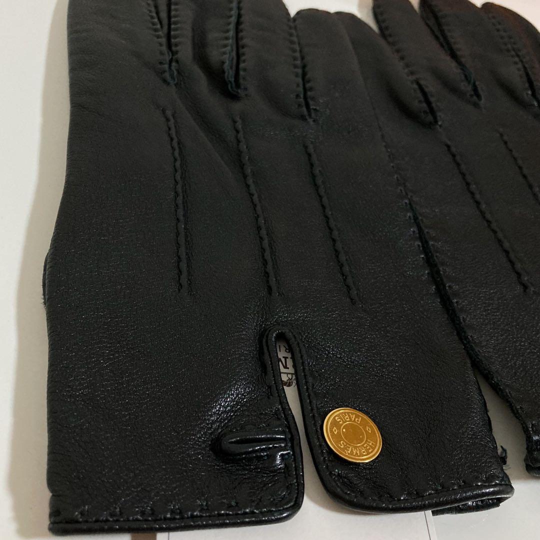 エルメス　HERMES　ラムスキン　セリエボタン　グローブ　ブラック　サイズ9