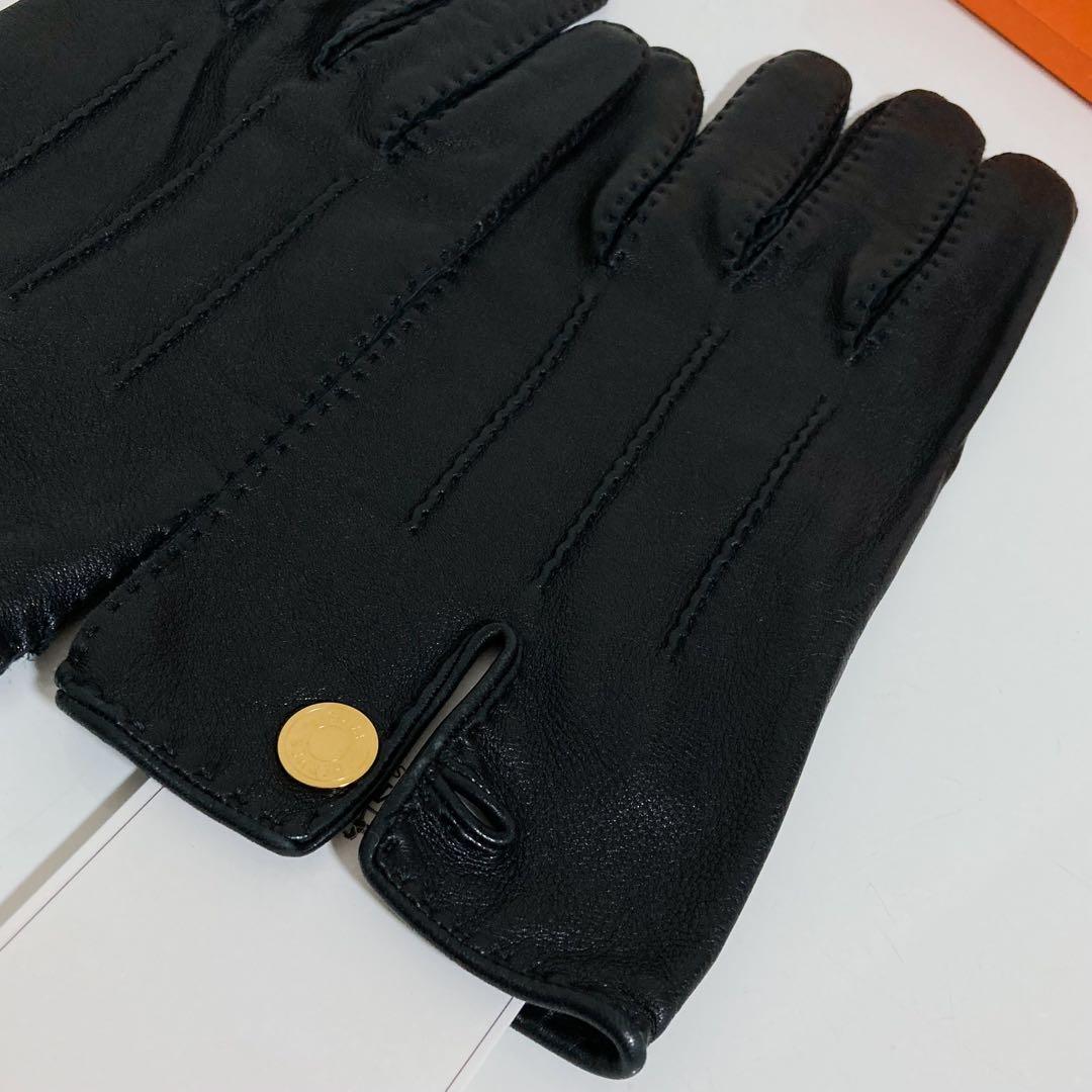 エルメス　HERMES　ラムスキン　セリエボタン　グローブ　ブラック　サイズ9