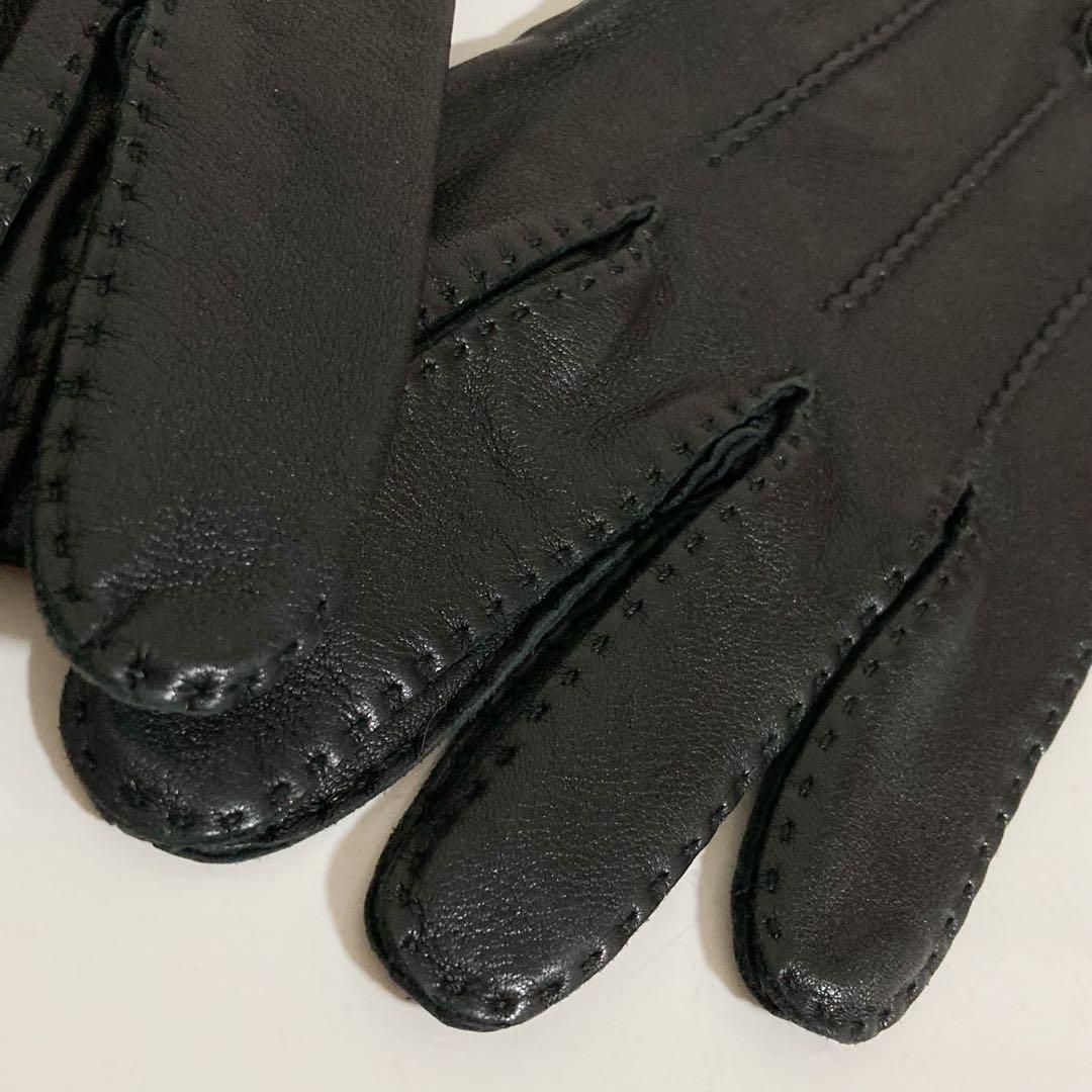 エルメス　HERMES　ラムスキン　セリエボタン　グローブ　ブラック　サイズ9