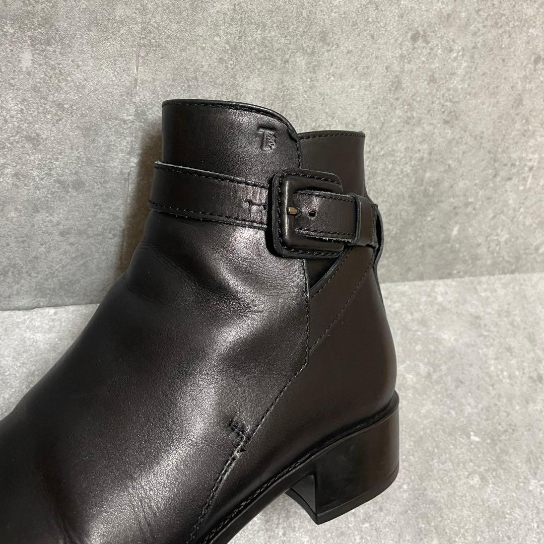 【美品】TOD'S トッズ ショートブーツ バックル レザー ブラック 35