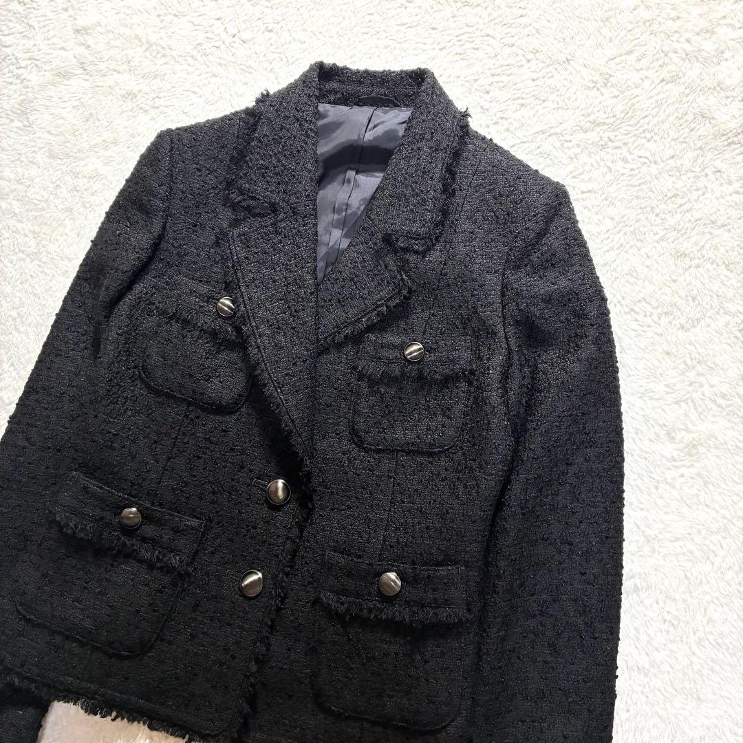 極美品 ANAYI アナイ テーラードジャケット ツィード ブラック 銀ボタン