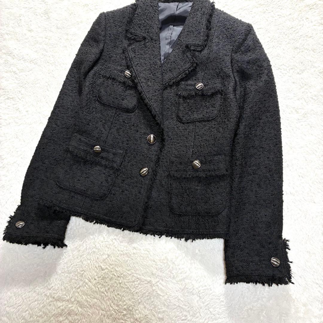 極美品 ANAYI アナイ テーラードジャケット ツィード ブラック 銀ボタン