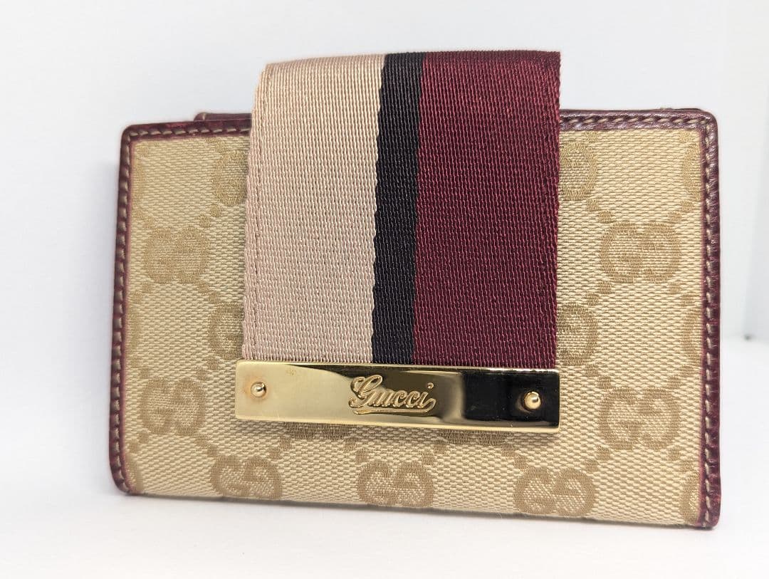 GUCCI グッチ 二つ折り 財布 GGキャンバス シェリーライン