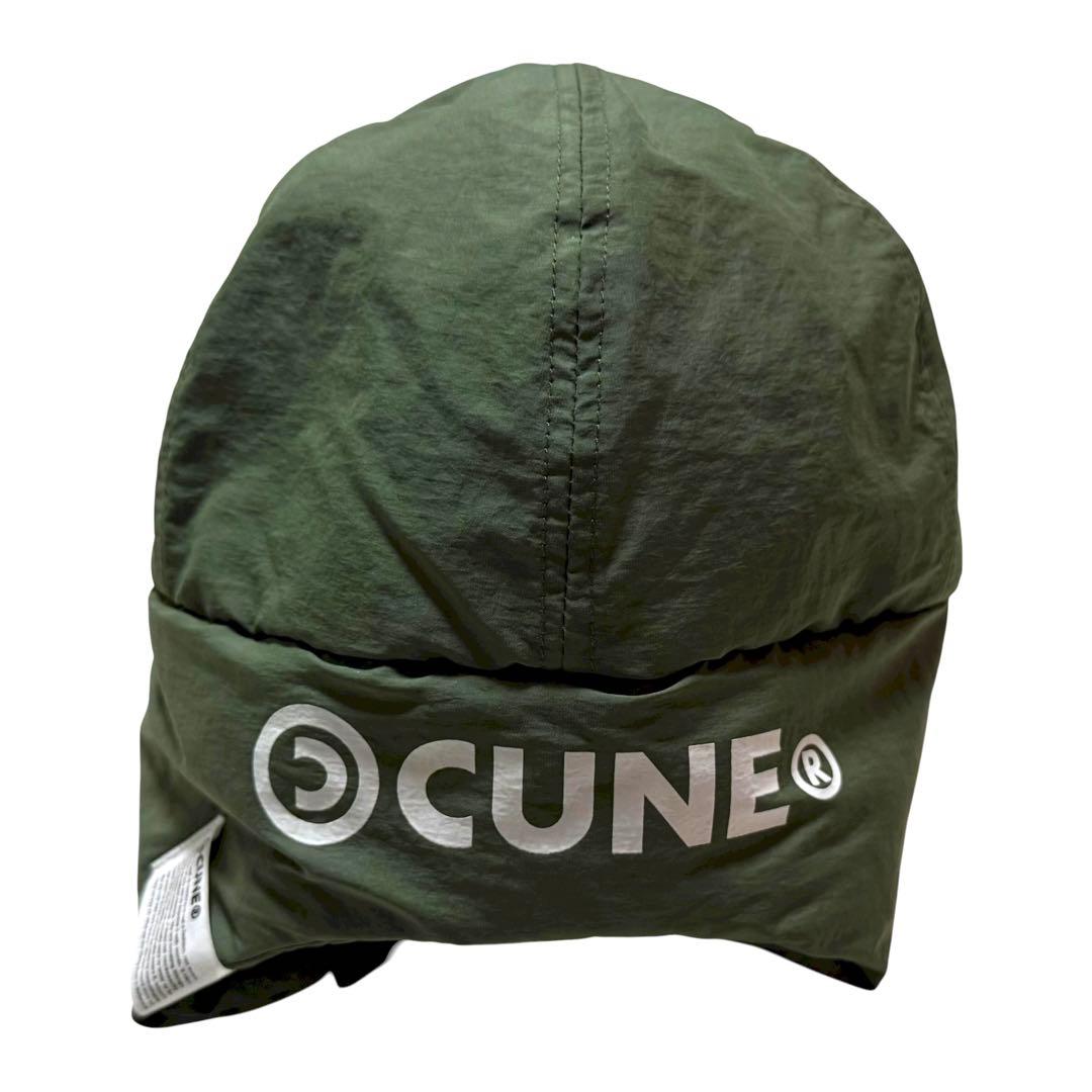 美品 CUNE うさぎ ロゴ プリント 中綿 パイロット キャップ オリーブ