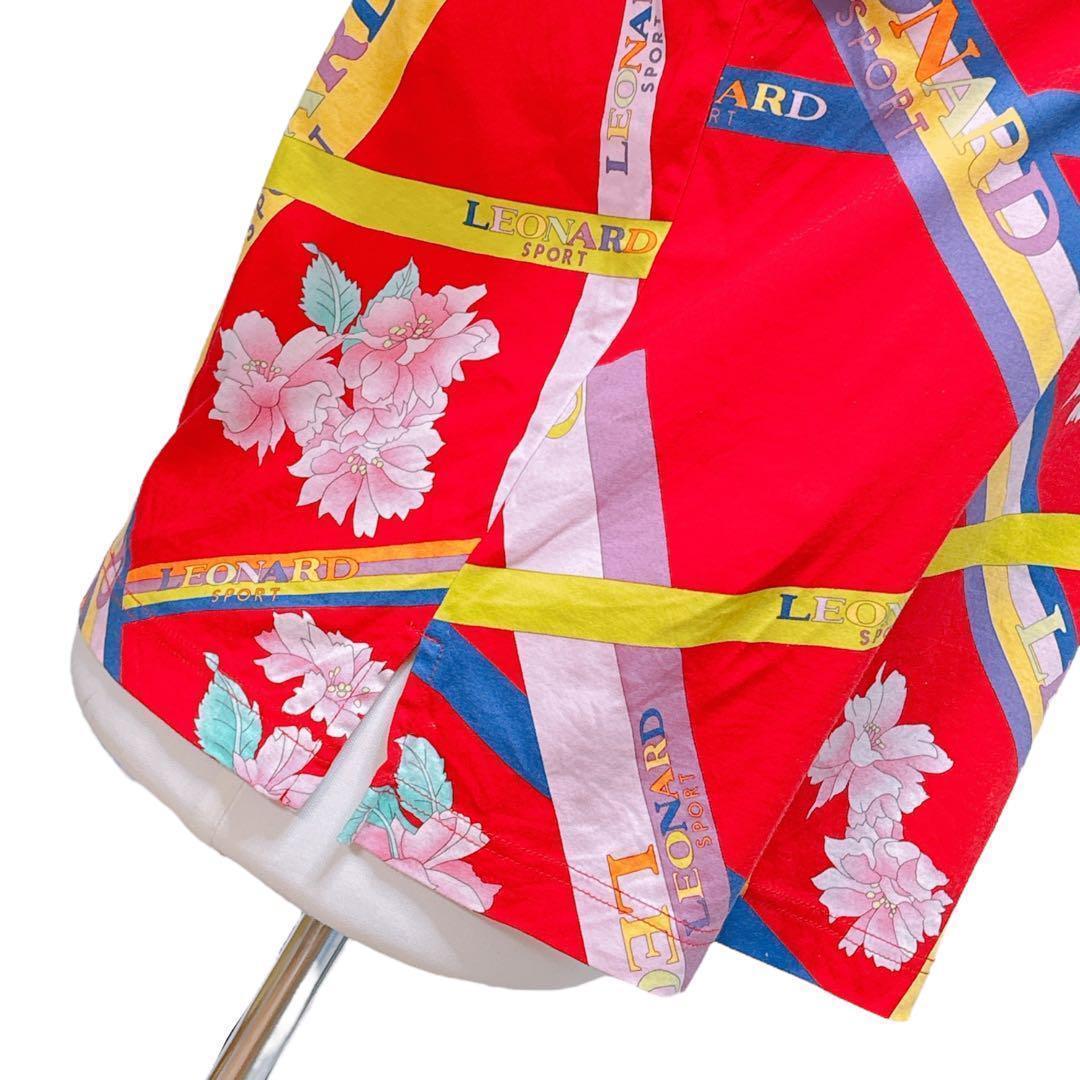 【美品】レオナール（XL）半袖ポロシャツ/花柄/ゴルフウェア/ハーフジップ
