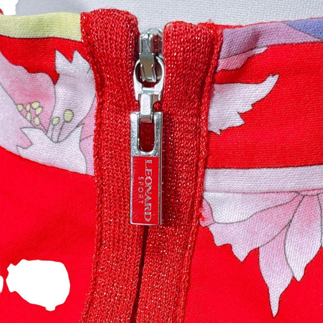 【美品】レオナール（XL）半袖ポロシャツ/花柄/ゴルフウェア/ハーフジップ