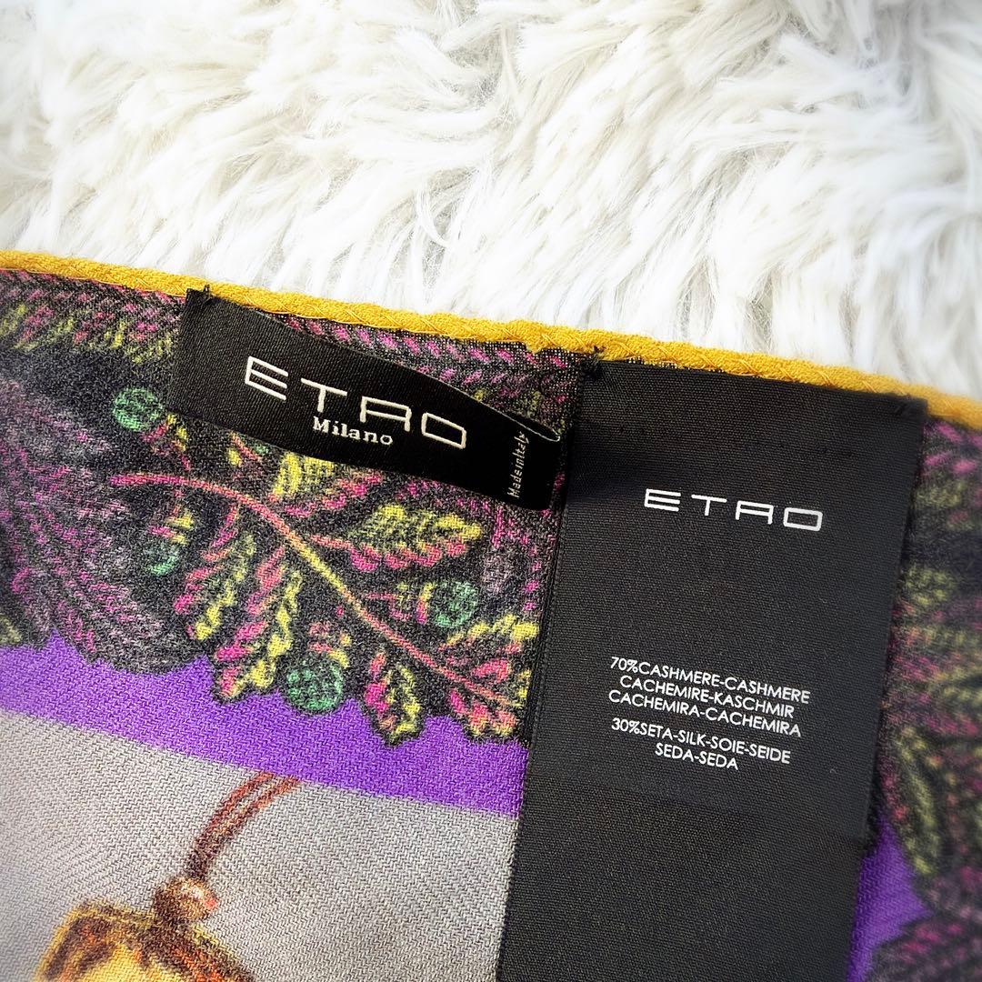 ETRO エトロ イタリア製 カシミヤ シルク ストール 総柄 オーナメント柄