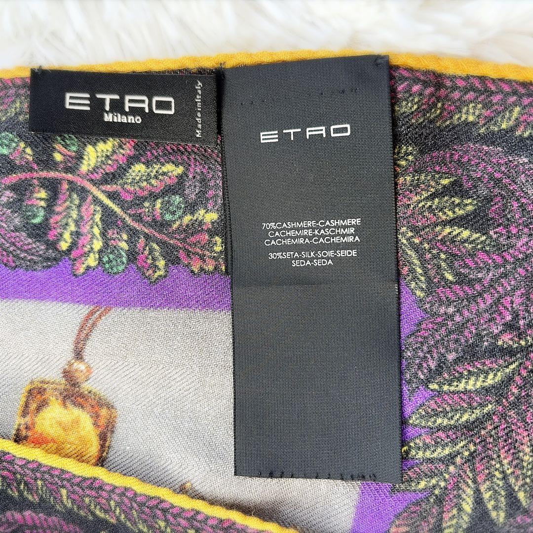 ETRO エトロ イタリア製 カシミヤ シルク ストール 総柄 オーナメント柄