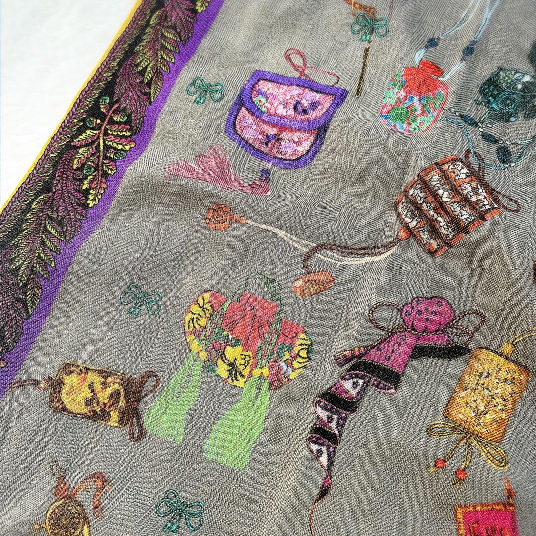 ETRO エトロ イタリア製 カシミヤ シルク ストール 総柄 オーナメント柄