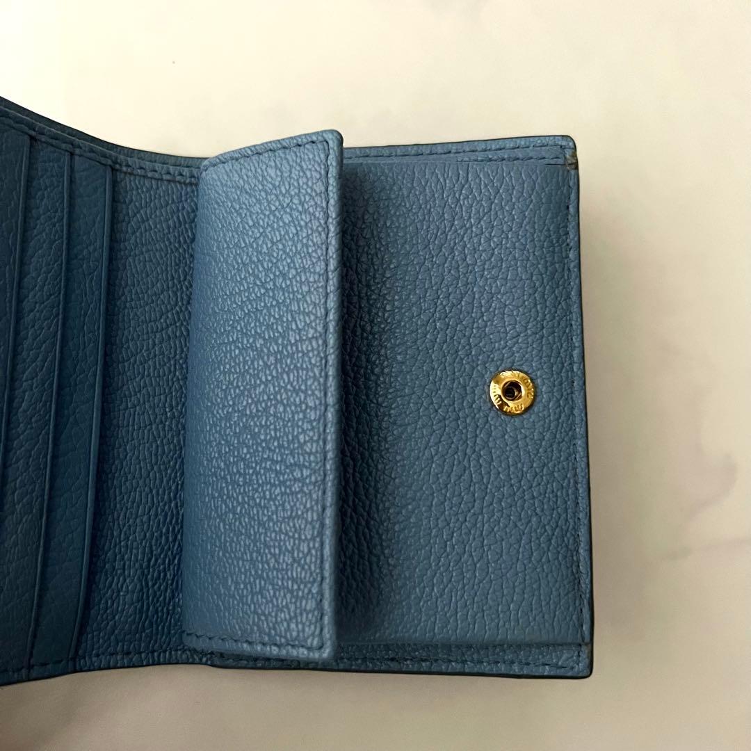 miumiu 折り財布 ブルー リボン 水色 ブルー レザー 箱付 ギャランティ