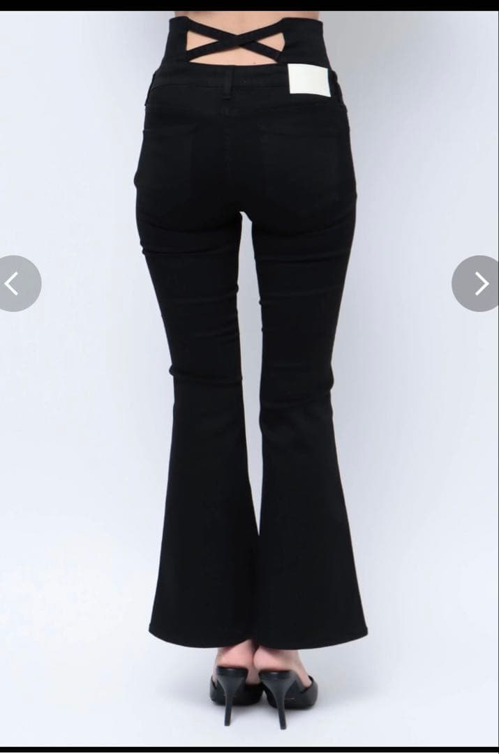 ジェイダ　ハイウエストBACKクロスフレアパンツ　インディゴ　M