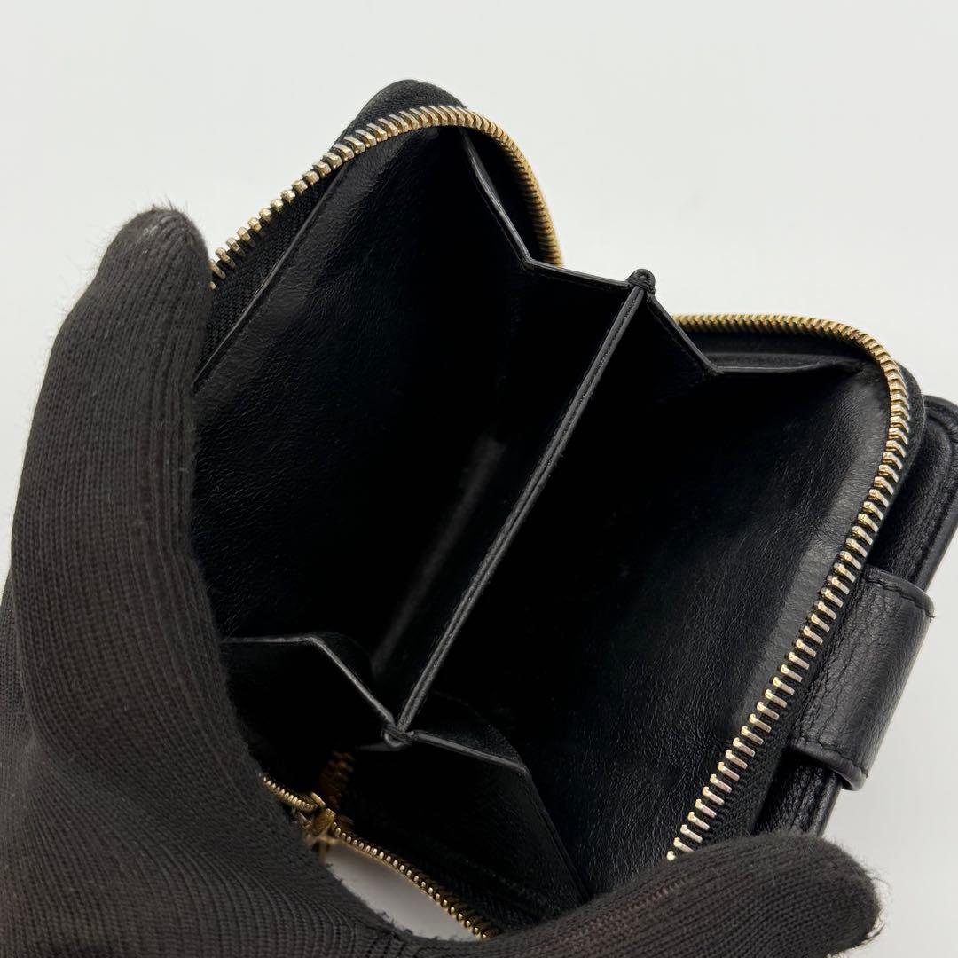 イヴサンローラン　折り財布　YSL ゴールド金具　レザー　ブラック