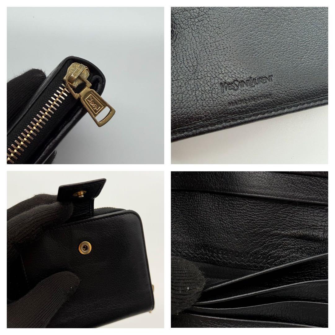 イヴサンローラン　折り財布　YSL ゴールド金具　レザー　ブラック