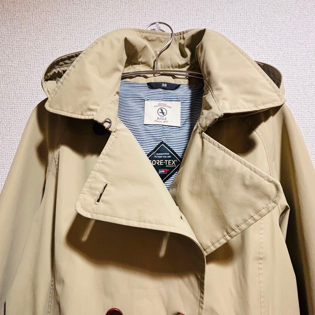 AIGLE｜38 取外しフード ゴアテックス トレンチコート ベルト ベージュ
