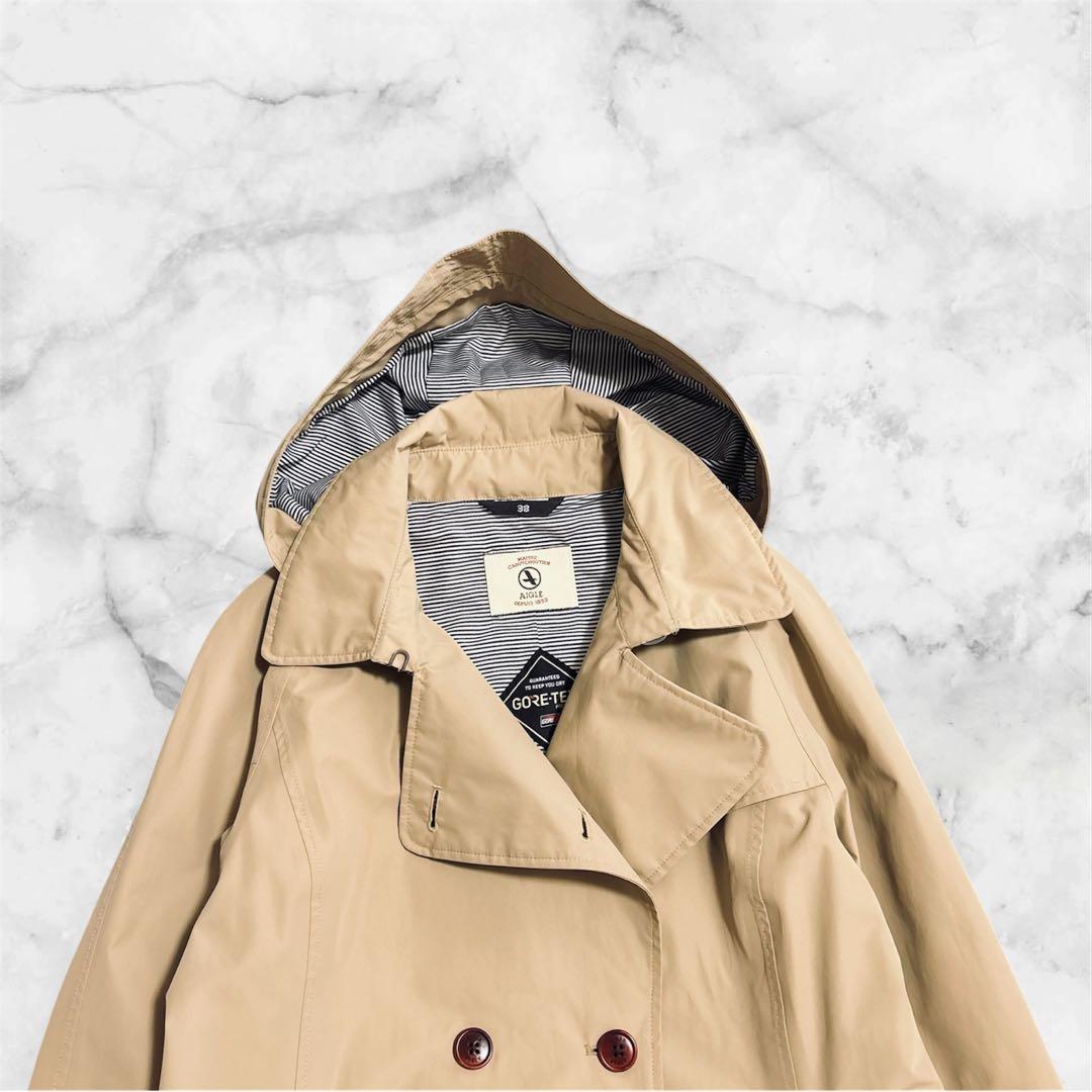 AIGLE｜38 取外しフード ゴアテックス トレンチコート ベルト ベージュ