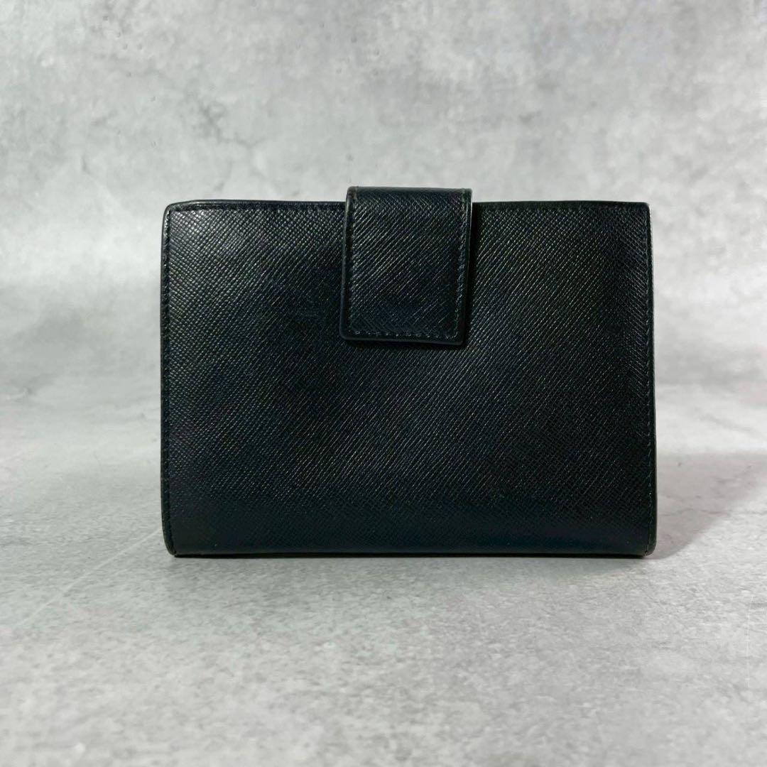 【良品】PRADA プラダ サフィアーノ トライアングル　三つ折り財布 ブラック