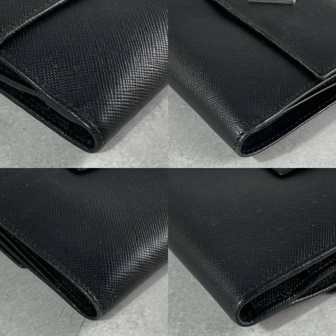 【良品】PRADA プラダ サフィアーノ トライアングル　三つ折り財布 ブラック