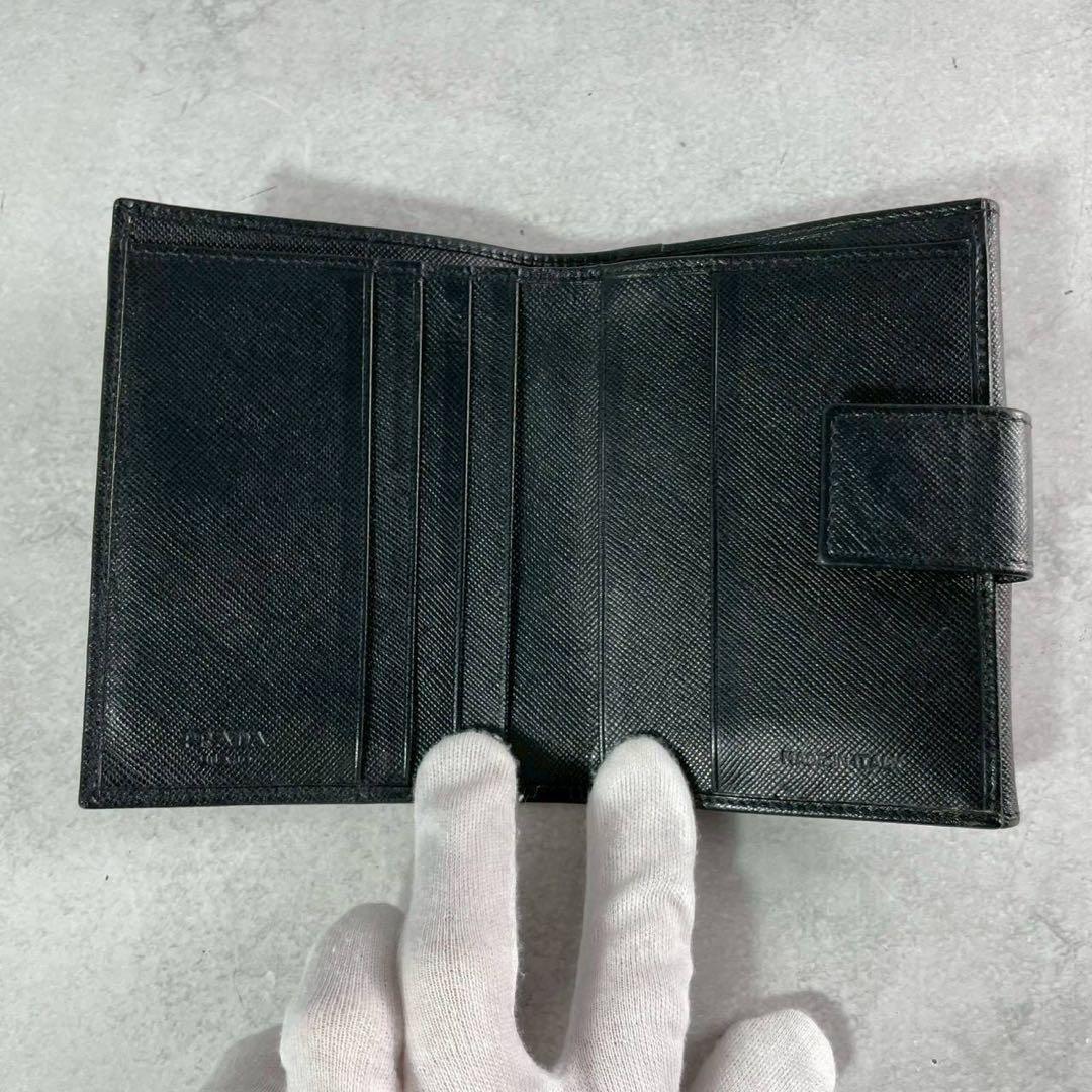 【良品】PRADA プラダ サフィアーノ トライアングル　三つ折り財布 ブラック