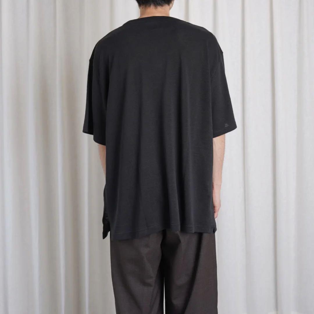 【WIRROW】 リネンコットン半袖カットソー　黒
