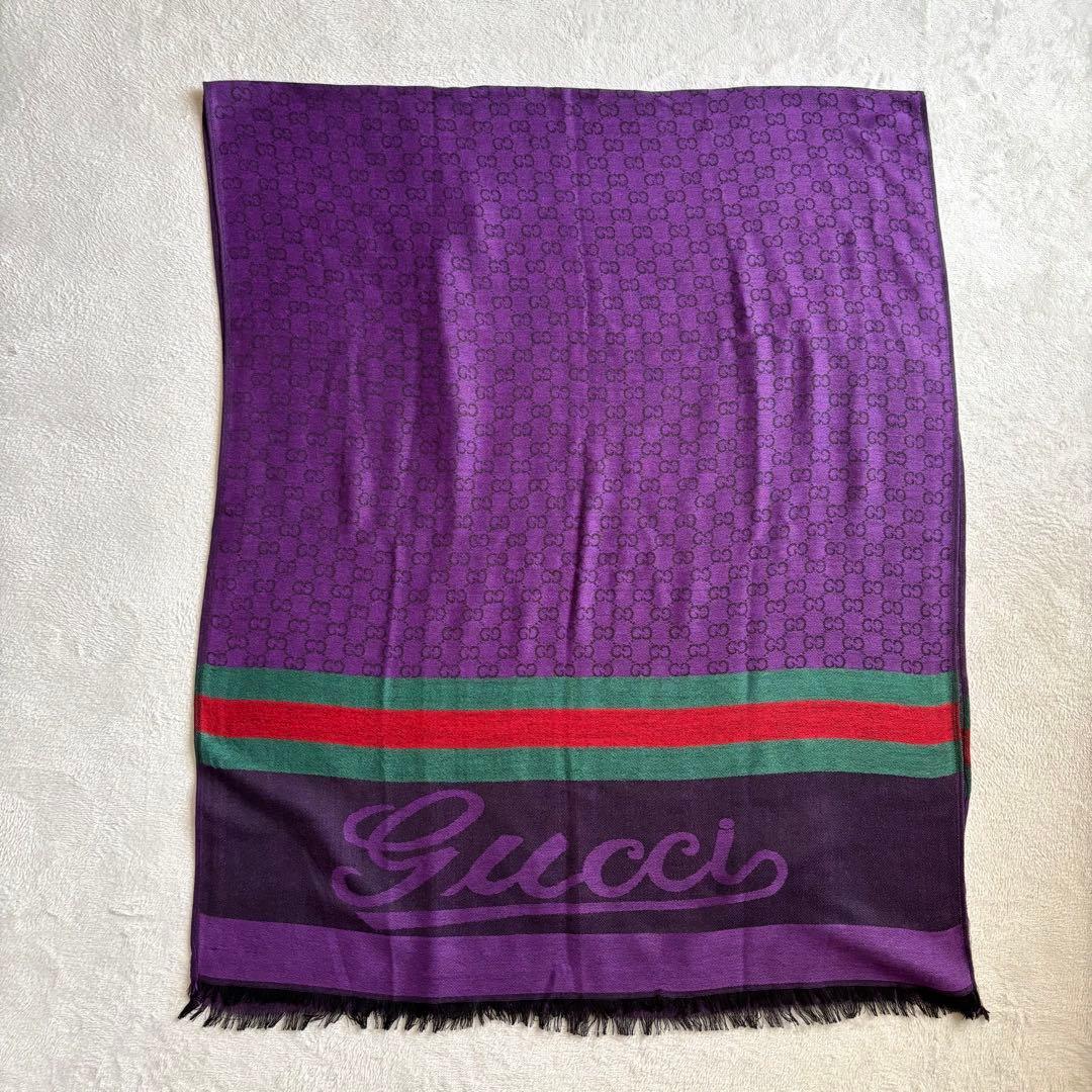 【訳あり格安】GUCCI グッチ マフラー GG柄 シェリーライン パープル