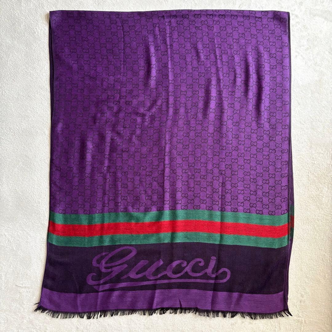【訳あり格安】GUCCI グッチ マフラー GG柄 シェリーライン パープル