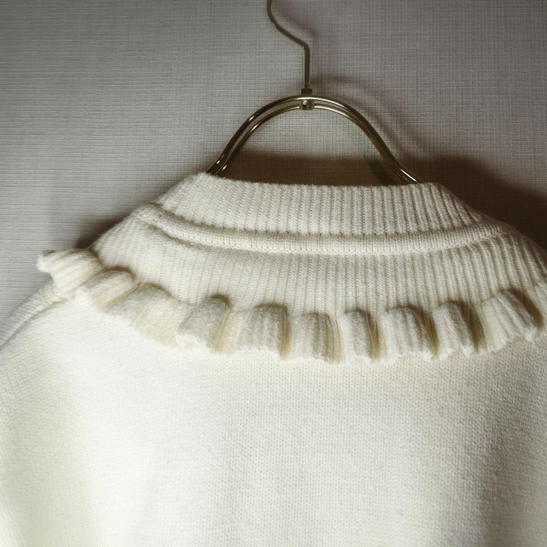 KUOSE クオセ 刺繍が映える上品フリルニットカーディガン