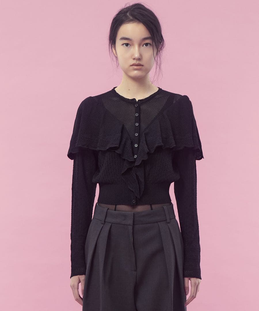 美品 25AW FETICO レース ニット ケープ カーディガン 36 黒