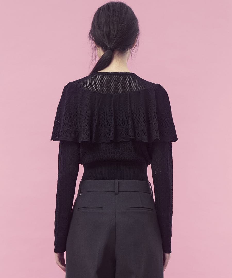 美品 25AW FETICO レース ニット ケープ カーディガン 36 黒