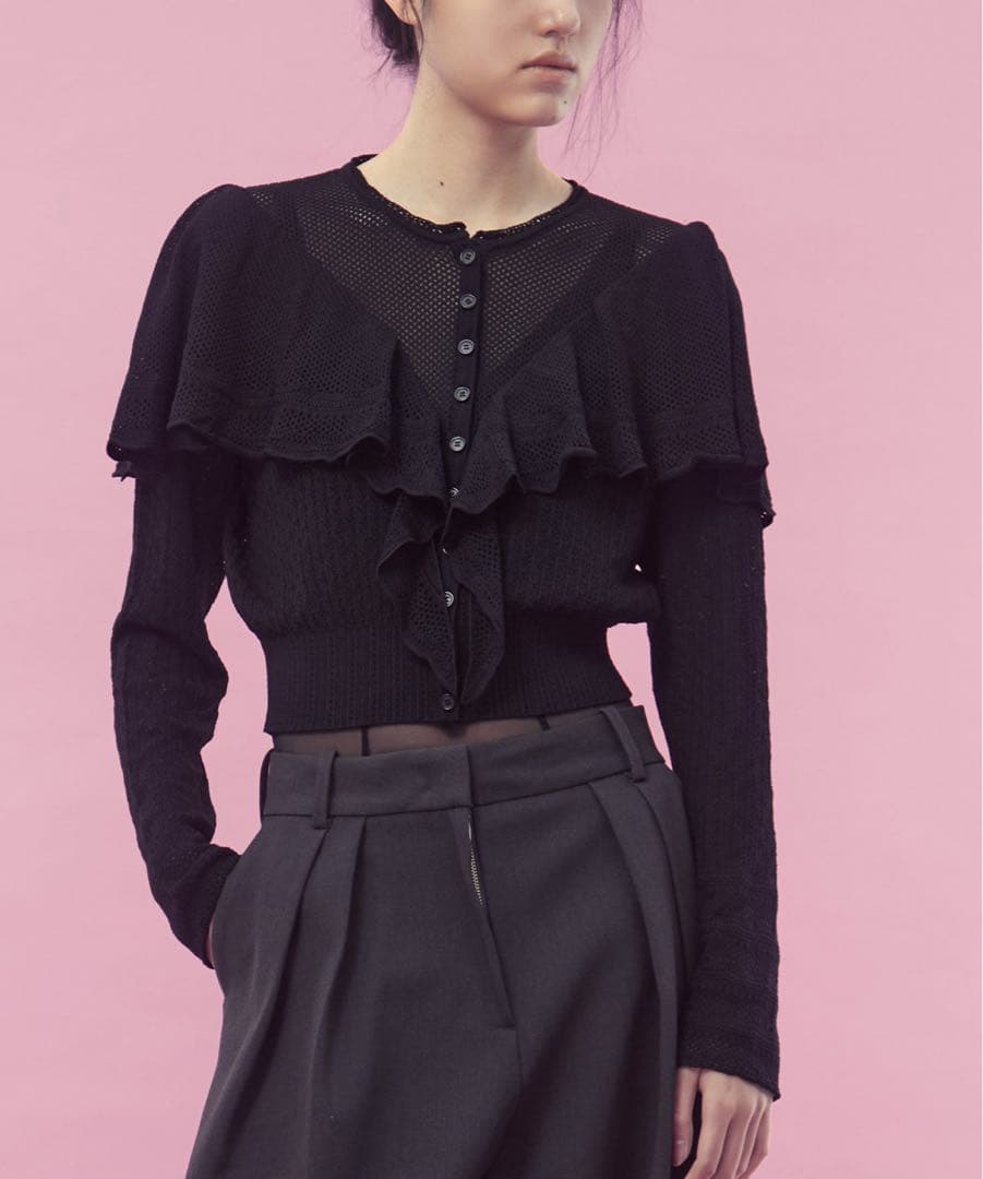 美品 25AW FETICO レース ニット ケープ カーディガン 36 黒