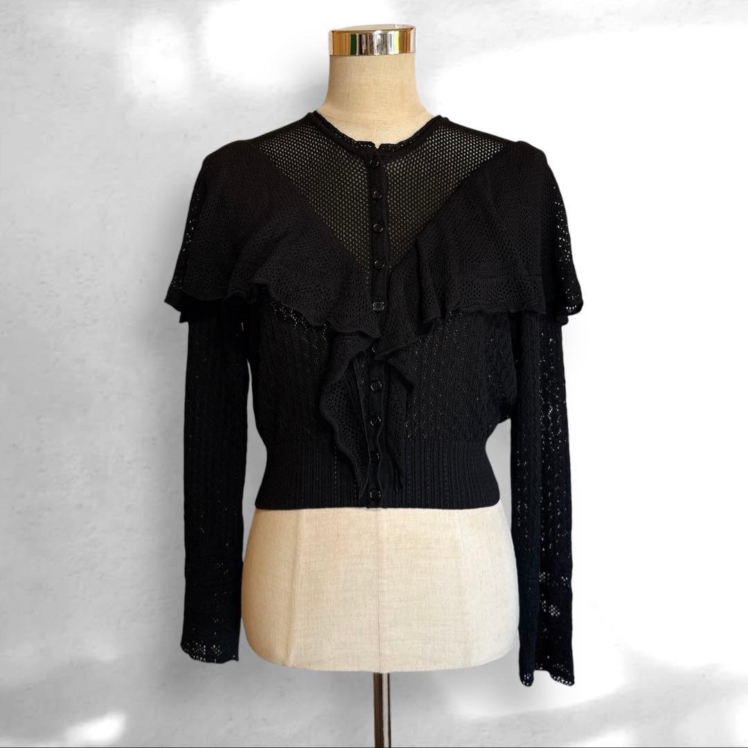 美品 25AW FETICO レース ニット ケープ カーディガン 36 黒