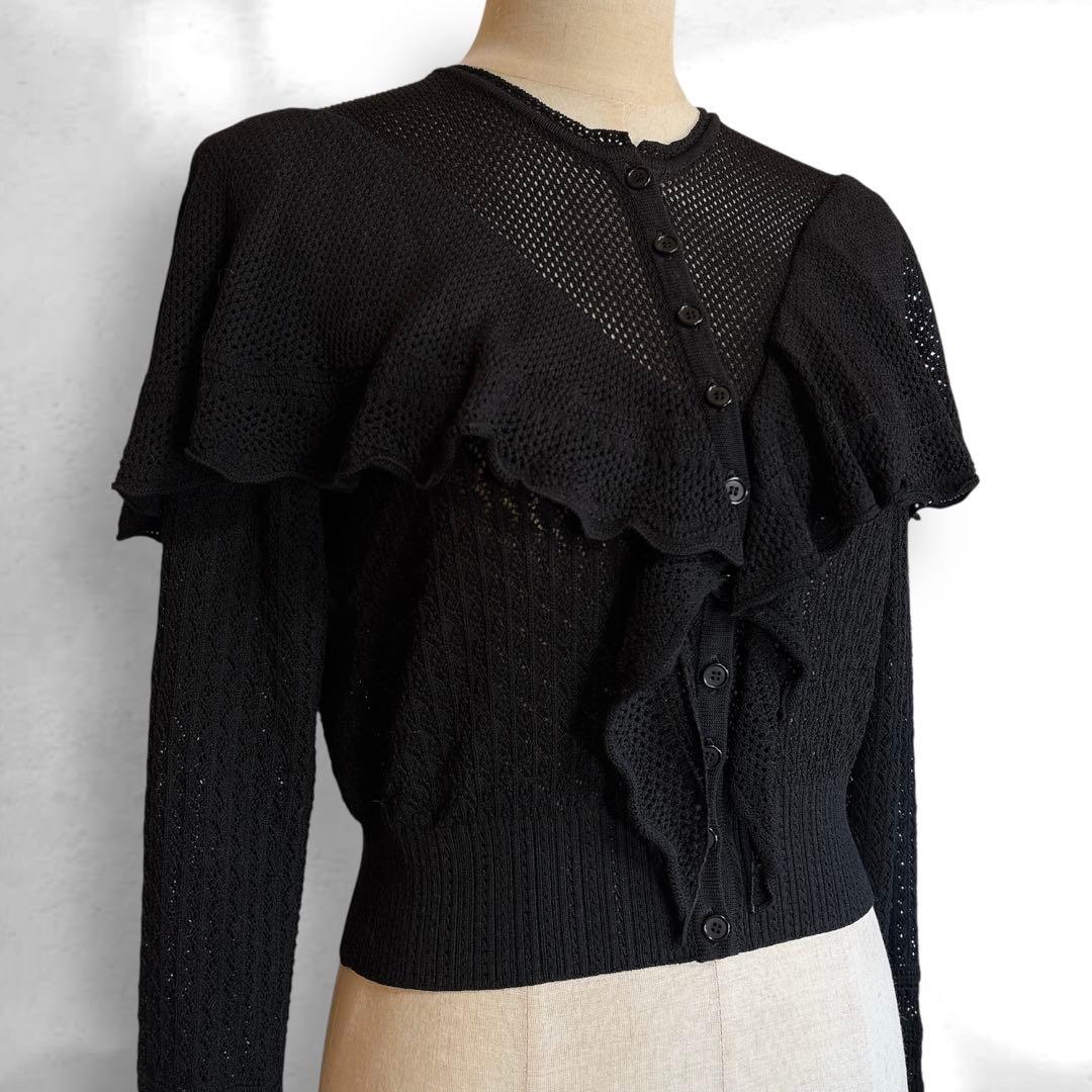 美品 25AW FETICO レース ニット ケープ カーディガン 36 黒