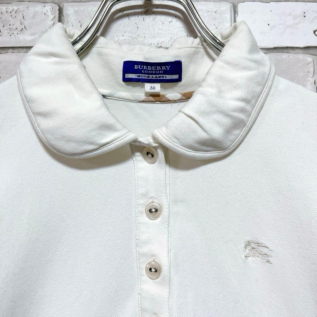 BURBERRY バーバリー ポロシャツ 白 38 パフスリーブ　ロゴ　刺繍
