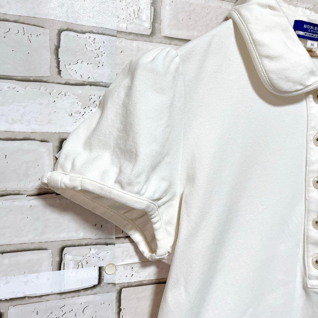 BURBERRY バーバリー ポロシャツ 白 38 パフスリーブ　ロゴ　刺繍