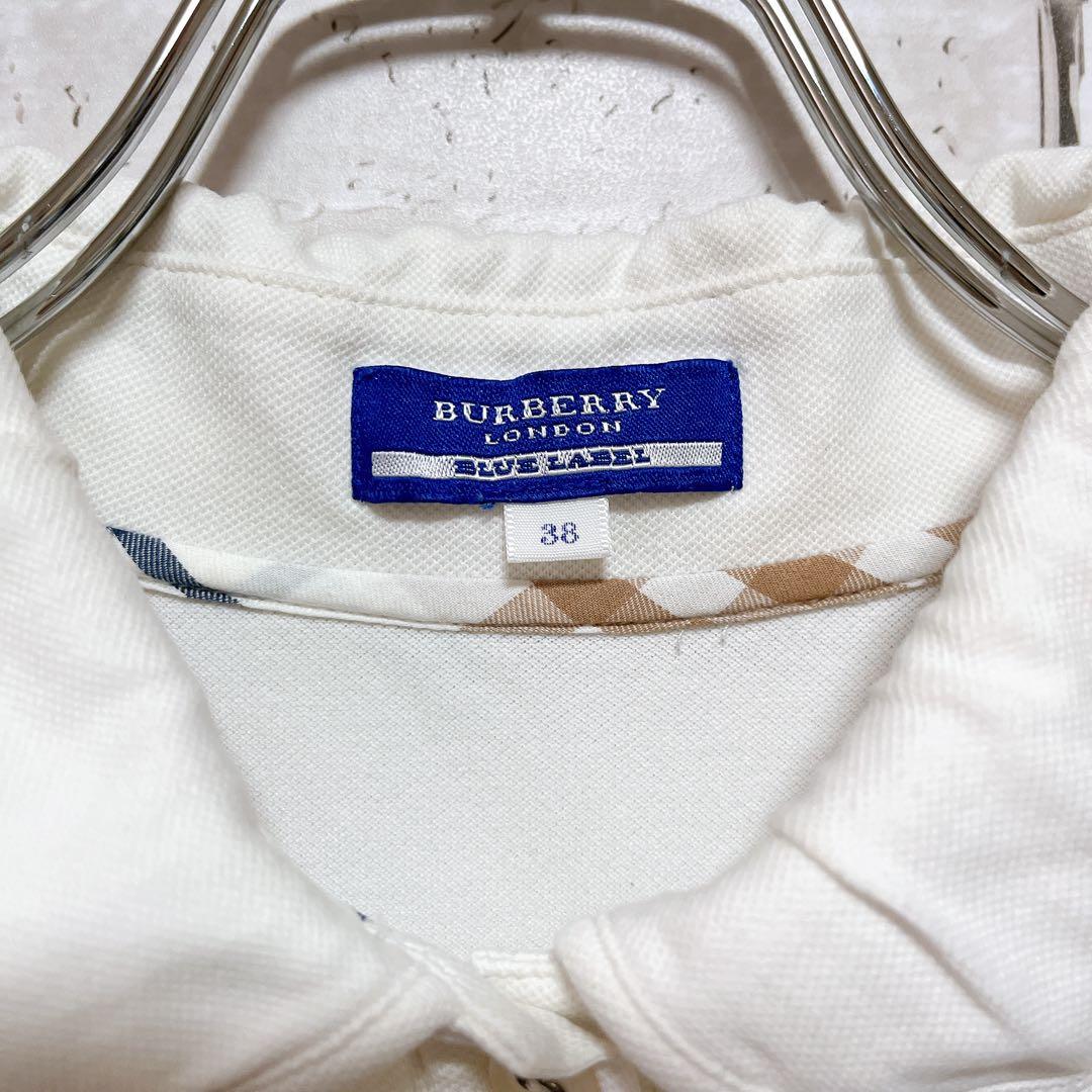 BURBERRY バーバリー ポロシャツ 白 38 パフスリーブ　ロゴ　刺繍