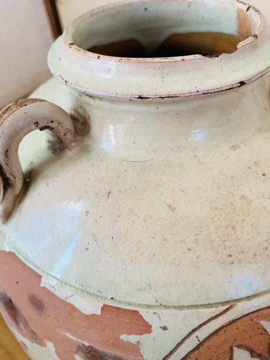 江戸時代三耳牡丹模様壺
