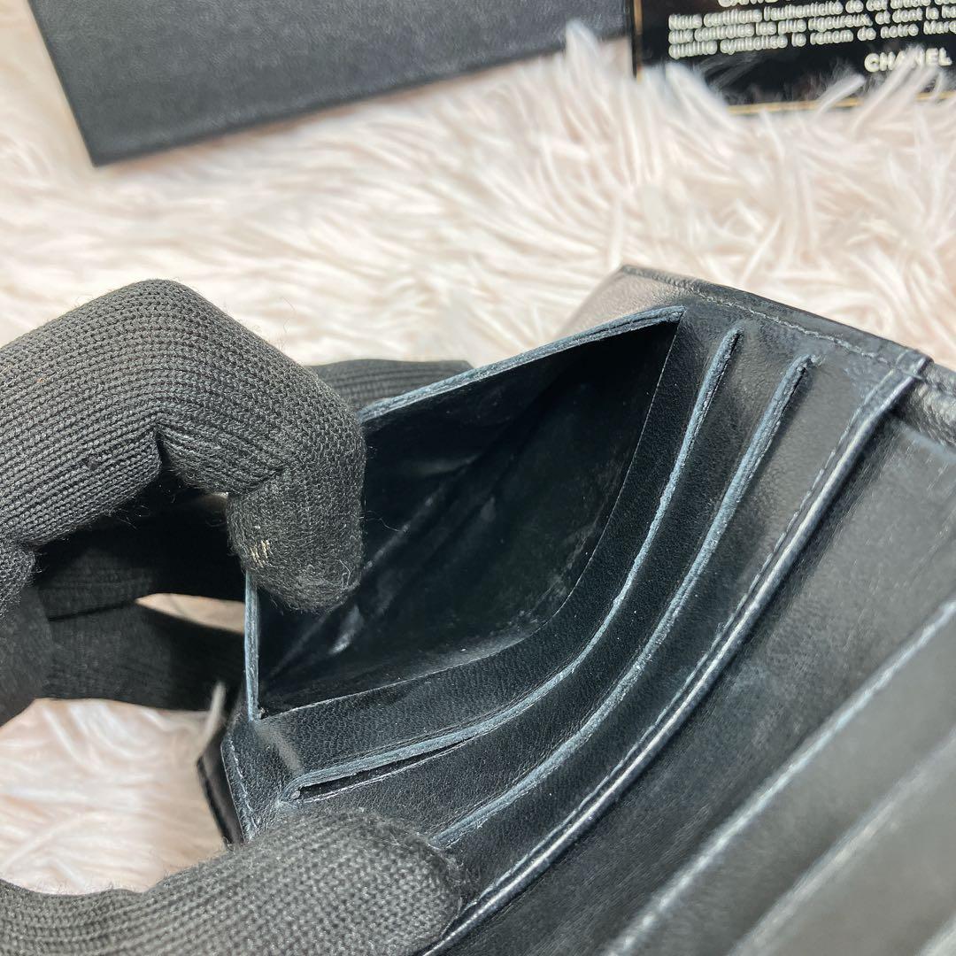 超美品 CHANEL 二つ折り財布 ココマーク キャビアスキン レザー Wホック