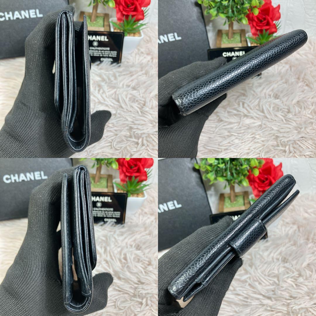 超美品 CHANEL 二つ折り財布 ココマーク キャビアスキン レザー Wホック