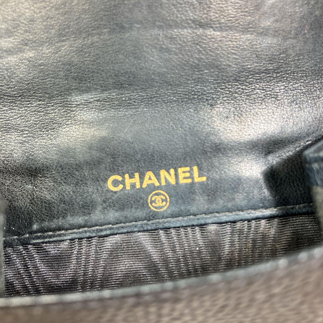 超美品 CHANEL 二つ折り財布 ココマーク キャビアスキン レザー Wホック