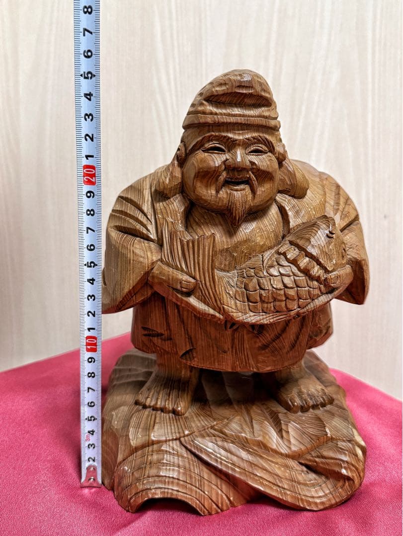 【美品】恵比寿像 七福神 木彫 仏像 彫刻 開運 置物 アンティーク インテリア