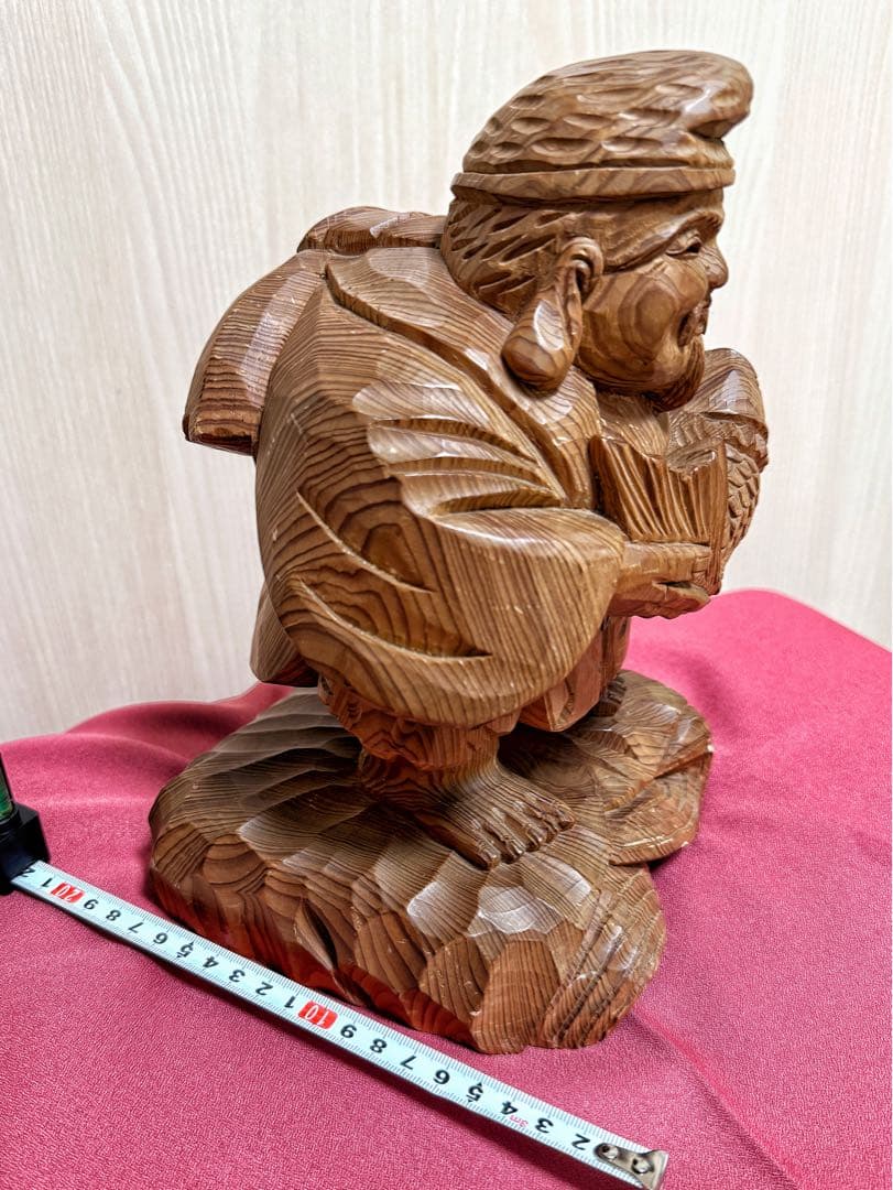 【美品】恵比寿像 七福神 木彫 仏像 彫刻 開運 置物 アンティーク インテリア