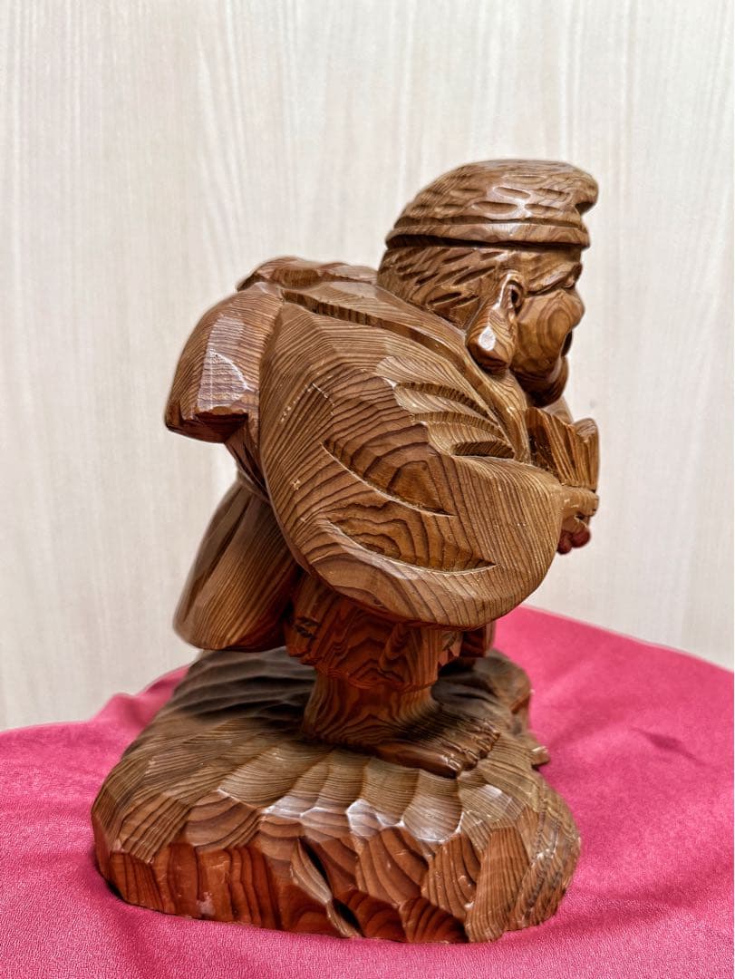 【美品】恵比寿像 七福神 木彫 仏像 彫刻 開運 置物 アンティーク インテリア